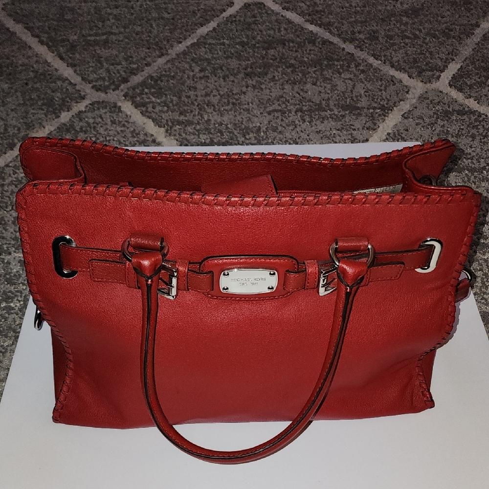 MICHAEL Michael  Kors Whipped Hamilton Tote In Red Leather.